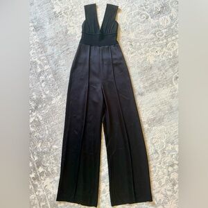 Elizabeth and James Deep V Pleated Wide Leg Black Jumpsuit size 2